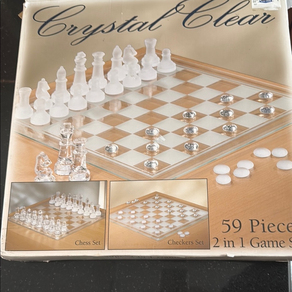 Glass Chess and Checkers Set new in box never used